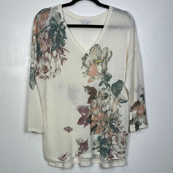 J. Jill Floral Print Linen Blend Relaxed Fit V-Neck Sweater Size M - Picture 3 of 10